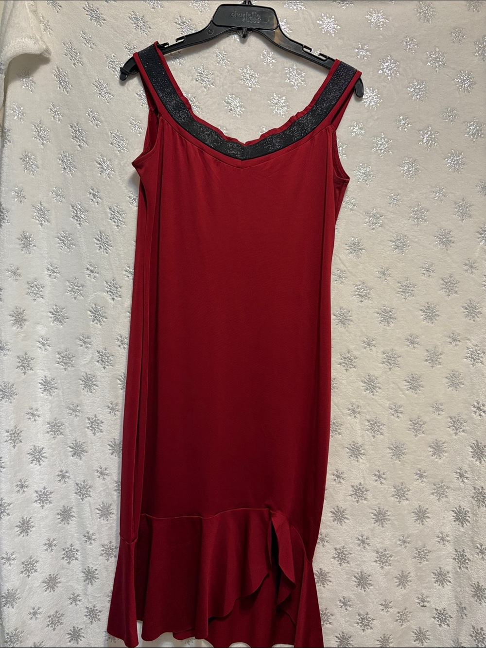 SHEIN Red Slip Dress with Black Lace Trim